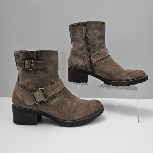 Comfortiva Barron Moto Boot Womens 10 Taupe Suede Leather Weatherproof Biker - Picture 3 of 16